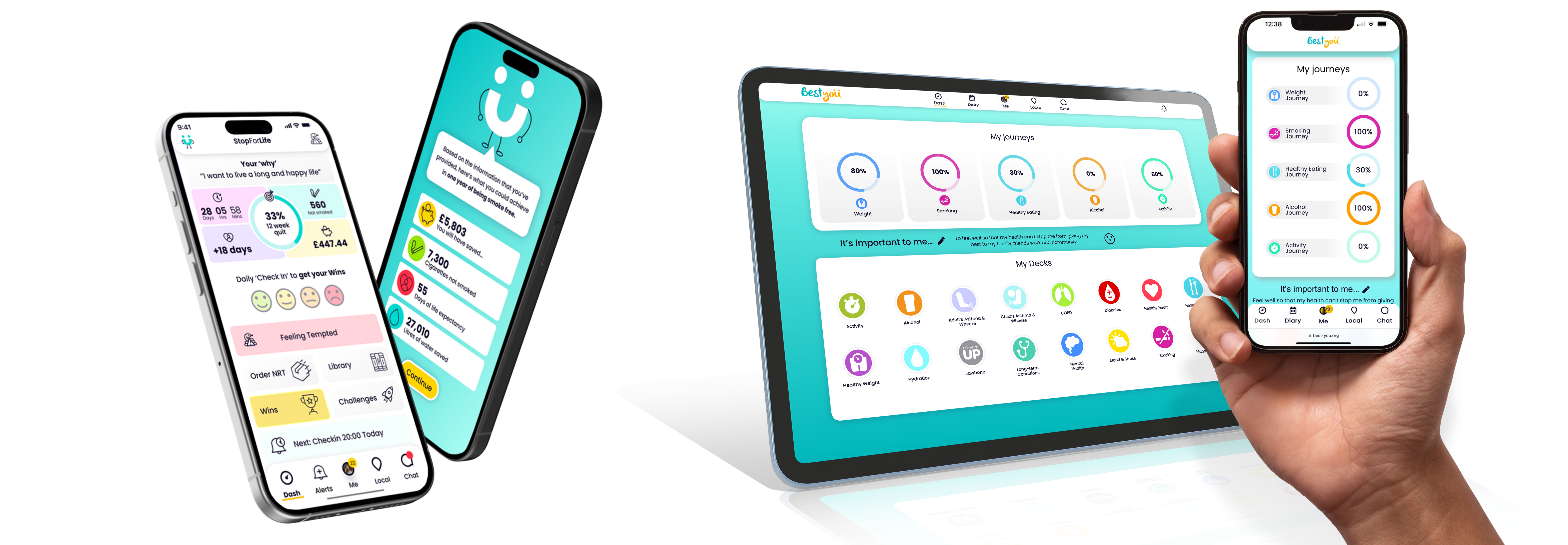 BestYou and Stop for Life apps on tablet and iPhone